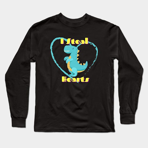 I Steal Hearts Dinosaur Long Sleeve T-Shirt by 29 hour design